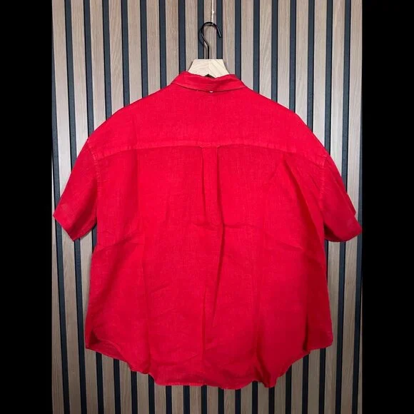 Alex Mill Shirt Large Womens Red Wash & Go 100% Linen Pockets Boxy Button Top - Picture 2 of 7